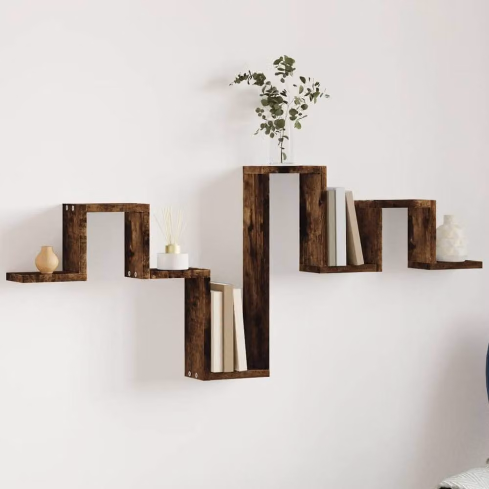 Berkfield Home Wall Mounted Smoked Oak Shelf, Brown, W: 104.5 cm, D: 10 cm, H: 43 cm – 2