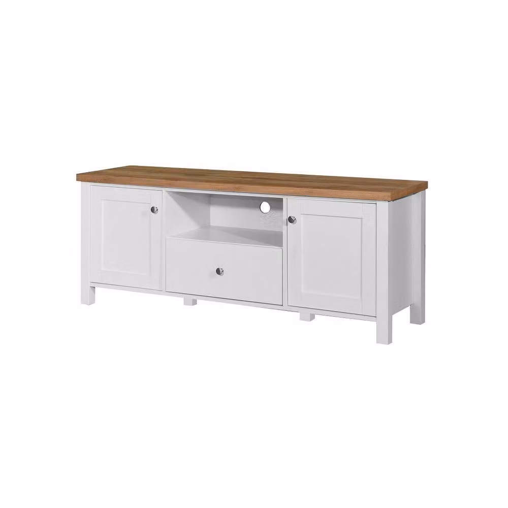 Timber Art Design Astbury TV Unit Stand Media Cabinet with 2 Doors and 1 Drawer, White and Oak, W: 150 cm, D: 40 cm, H: 59 cm – 2