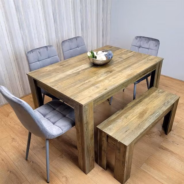 Kosy Koala Ruben Dining Set with Table, 4 Chairs and Bench in Rustic Brown and Grey