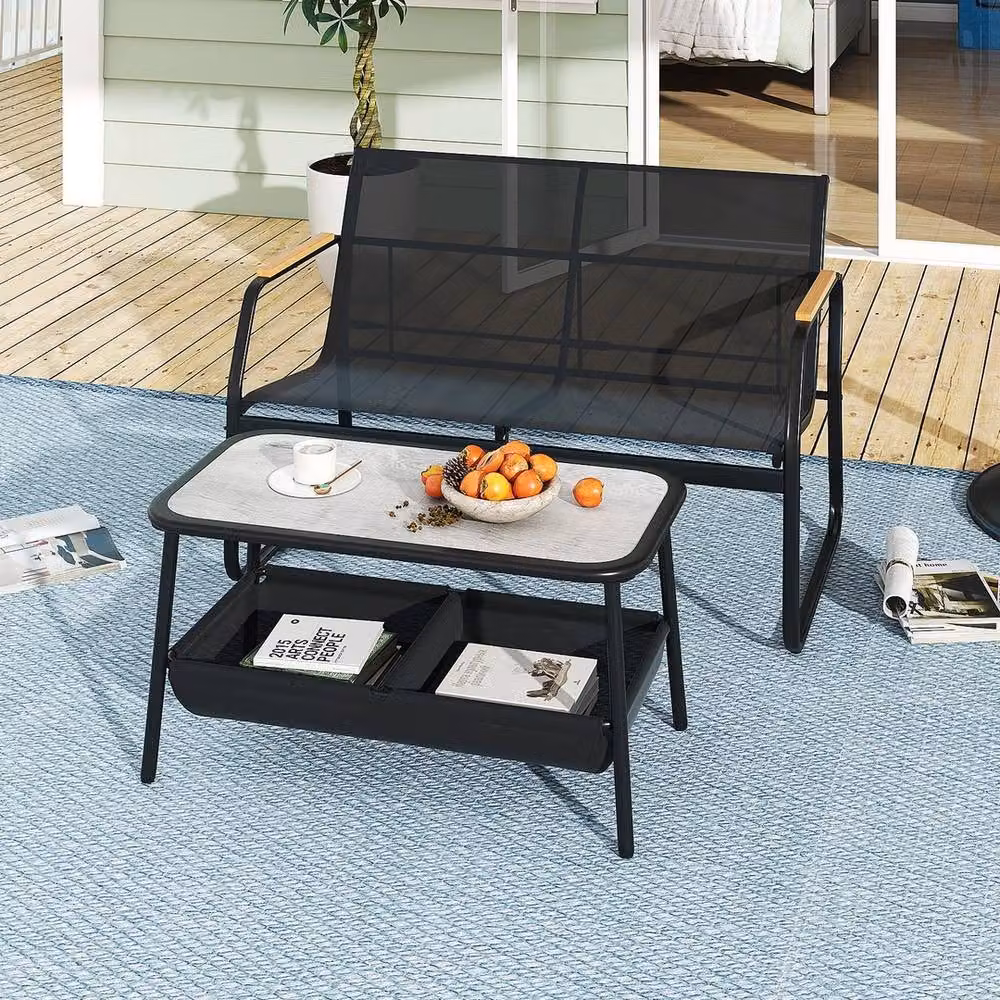 VOGREX Outdoor Conversation Set with 2 Upholstered Storage Compartments in Black – 3