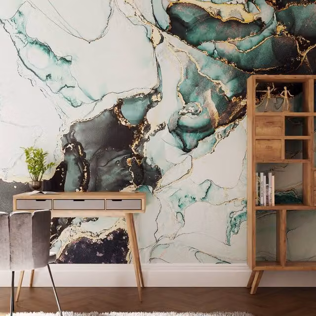 Superfresco Easy Agate Marble Mural in Petrol, Gold and Blue, W: 300 cm, H: 280 cm – 1