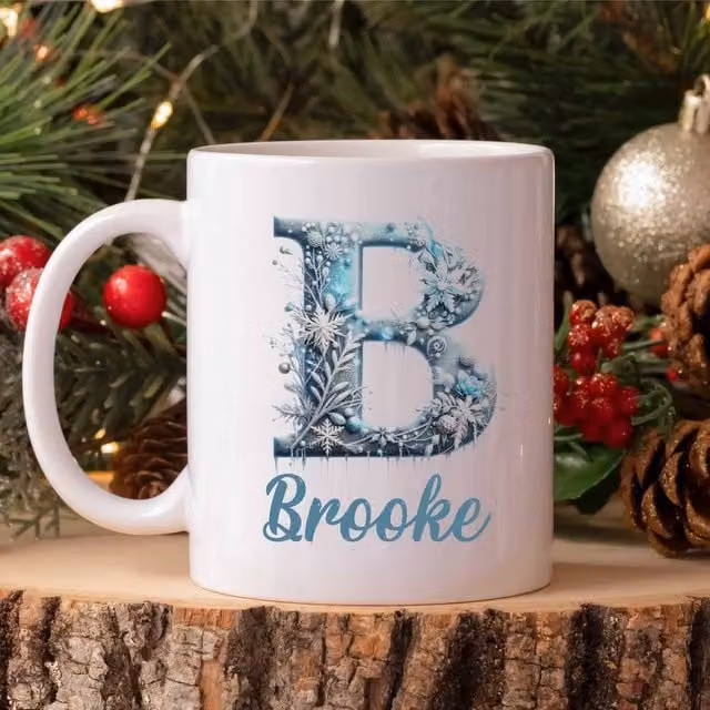 60 SECOND MAKEOVER Personalised Christmas Initial Mug in White with Winter Wonderland Font