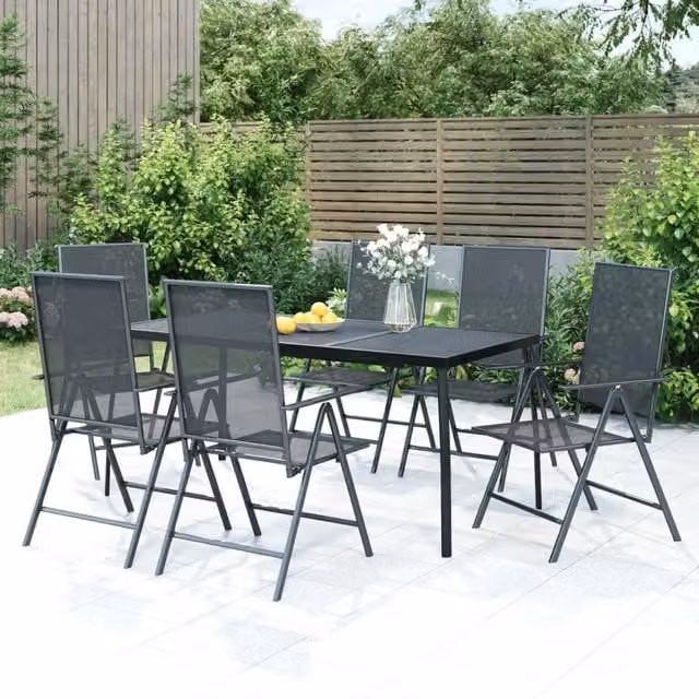 Berkfield Home 7 Piece Modern Garden Dining Set in Anthracite and Black Powder Coated Steel