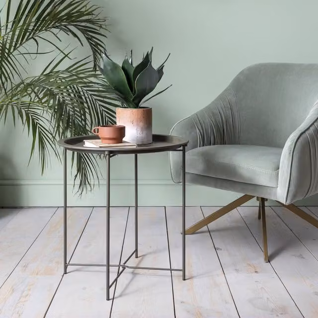 Noa and Nani Modern Round Metal Side Table in Matt Green