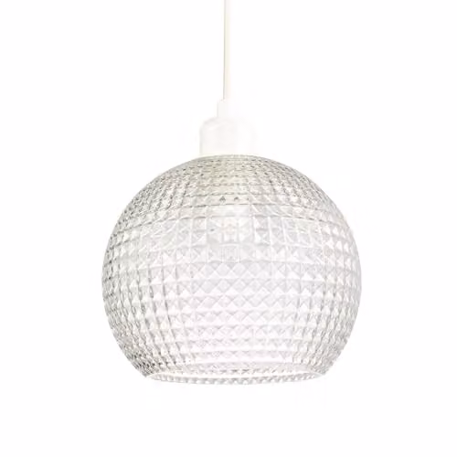 Happy Homewares Modern Spherical Clear Glass Pendant Light Shade with Square Diamond Ridges, W/D/H: 18 x 18 x 18 cm – 1