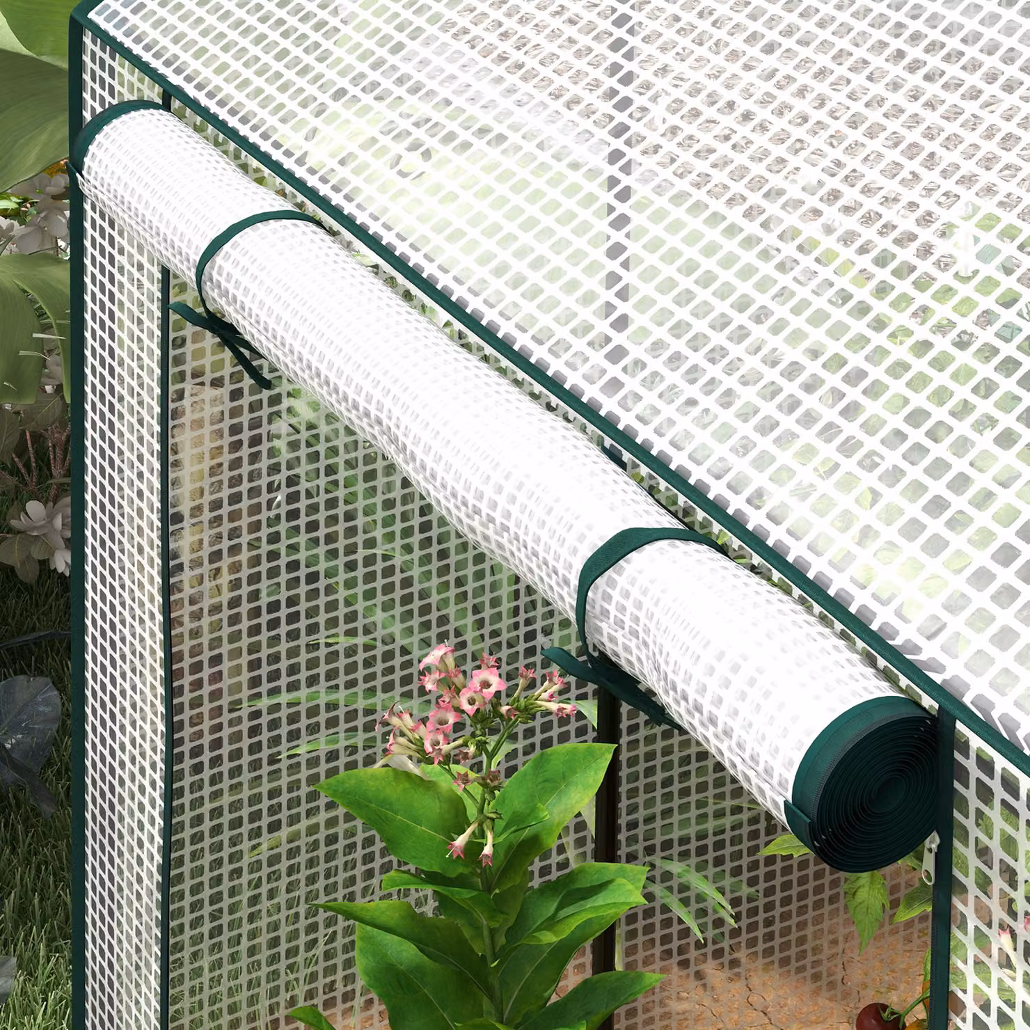 Outsunny Green House with 2 Roll-up Doors and Reinforced Cover, Green, W/D/H: 100 x 80 x 150 cm – 6