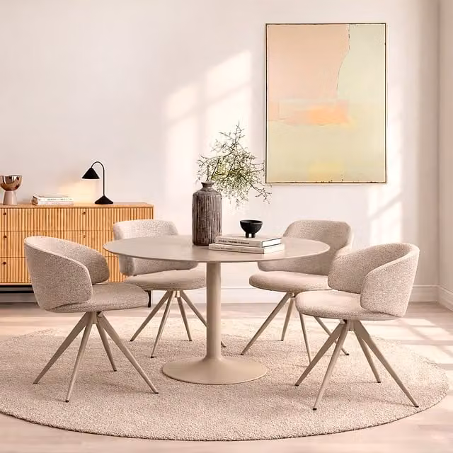 Furniture To Go Ibiza Round Beige Dining Table with 4 Ella Swivel Cream Dining Chairs