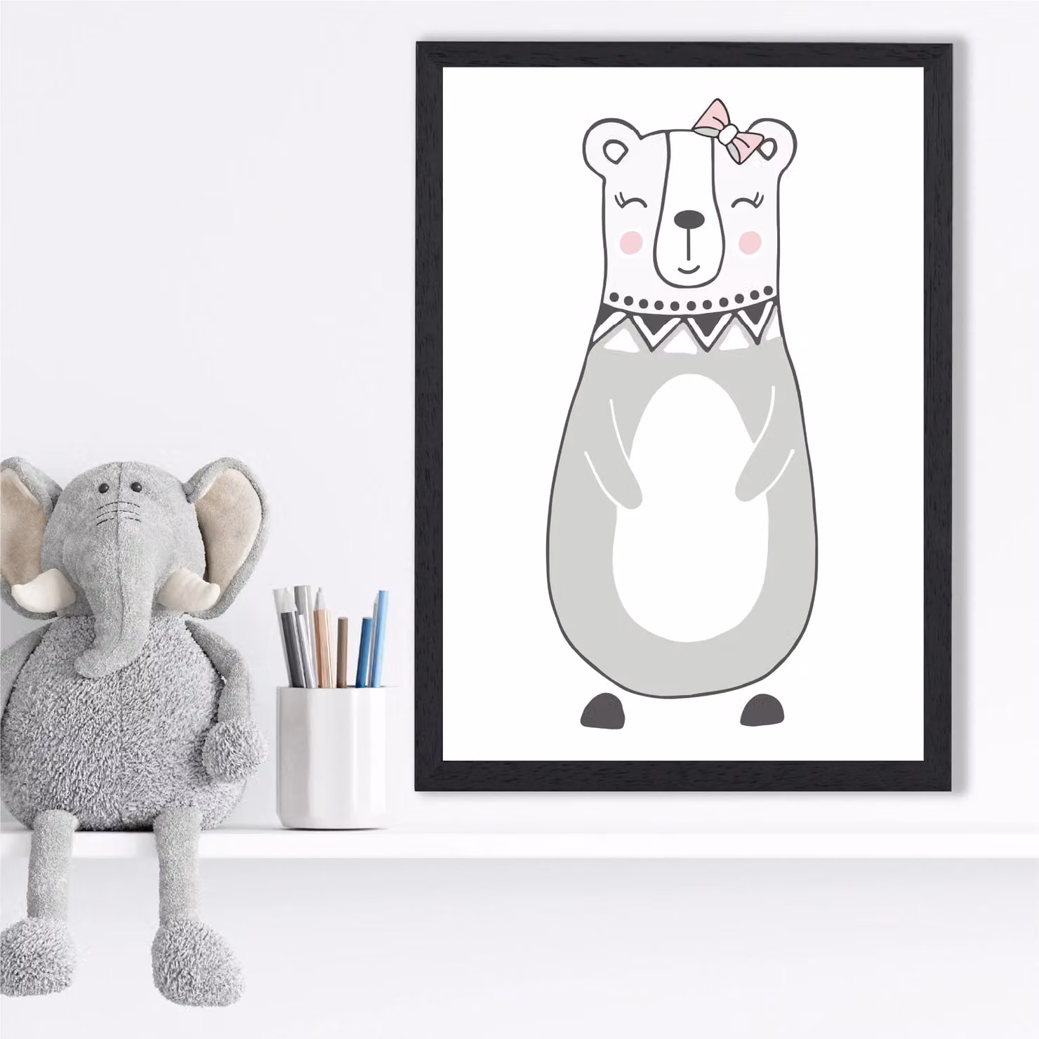 ARTZE Grey Mama Bear Scandi Animal Framed Print with Black Frame, A4 – 2