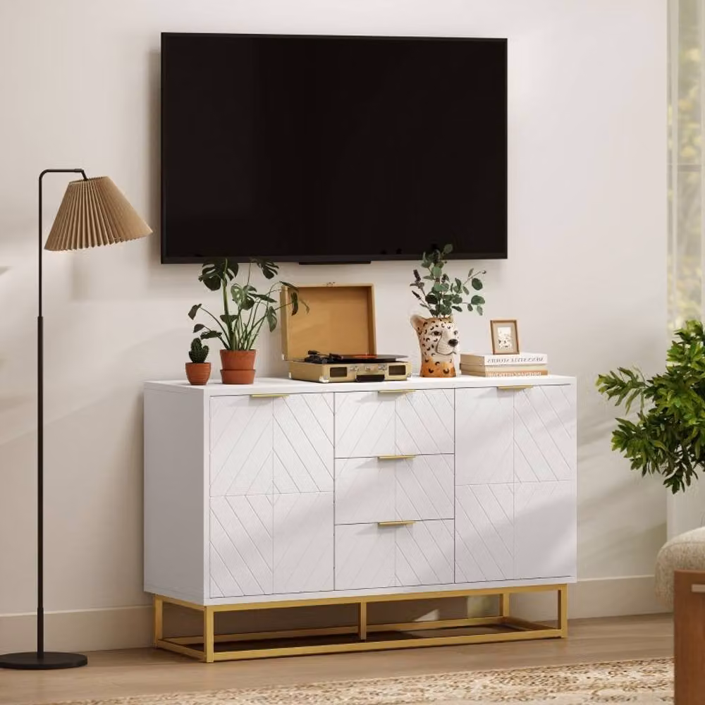 STILVORA Modern White and Gold Sideboard with Adjustable Shelves – 2