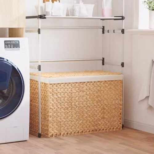 vidaXL 3-Section Water Hyacinth Laundry Basket with Lid and Handles, W/D/H: 75 x 42.5 x 52 cm – 2