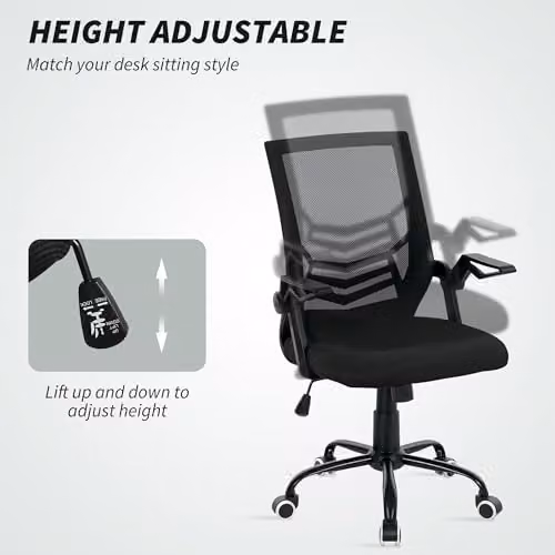 VINSETTO Modern Fabric Swivel Task Chair with Armrests and Castors, Black – 4