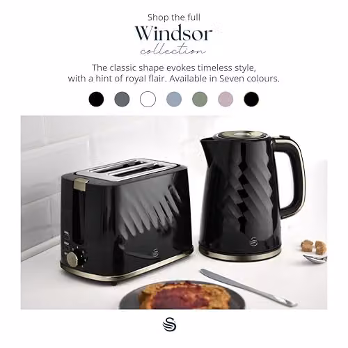Swan Windsor 2 Slice Toaster in Black with Gunmetal Brass Trim, 900W, ST14071GBLK – 10