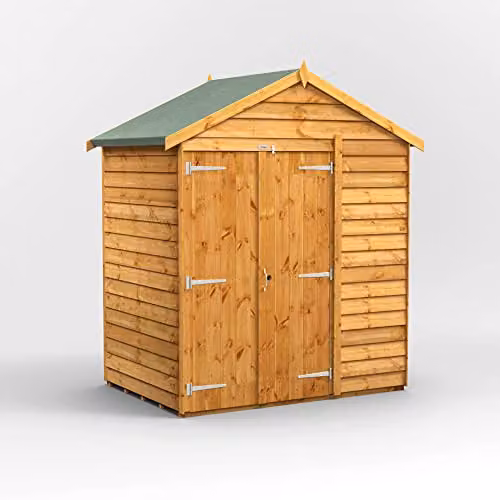 Powersheds Premium Apex Overlap Wooden Shed with Double Doors, Brown, Windowless – 1