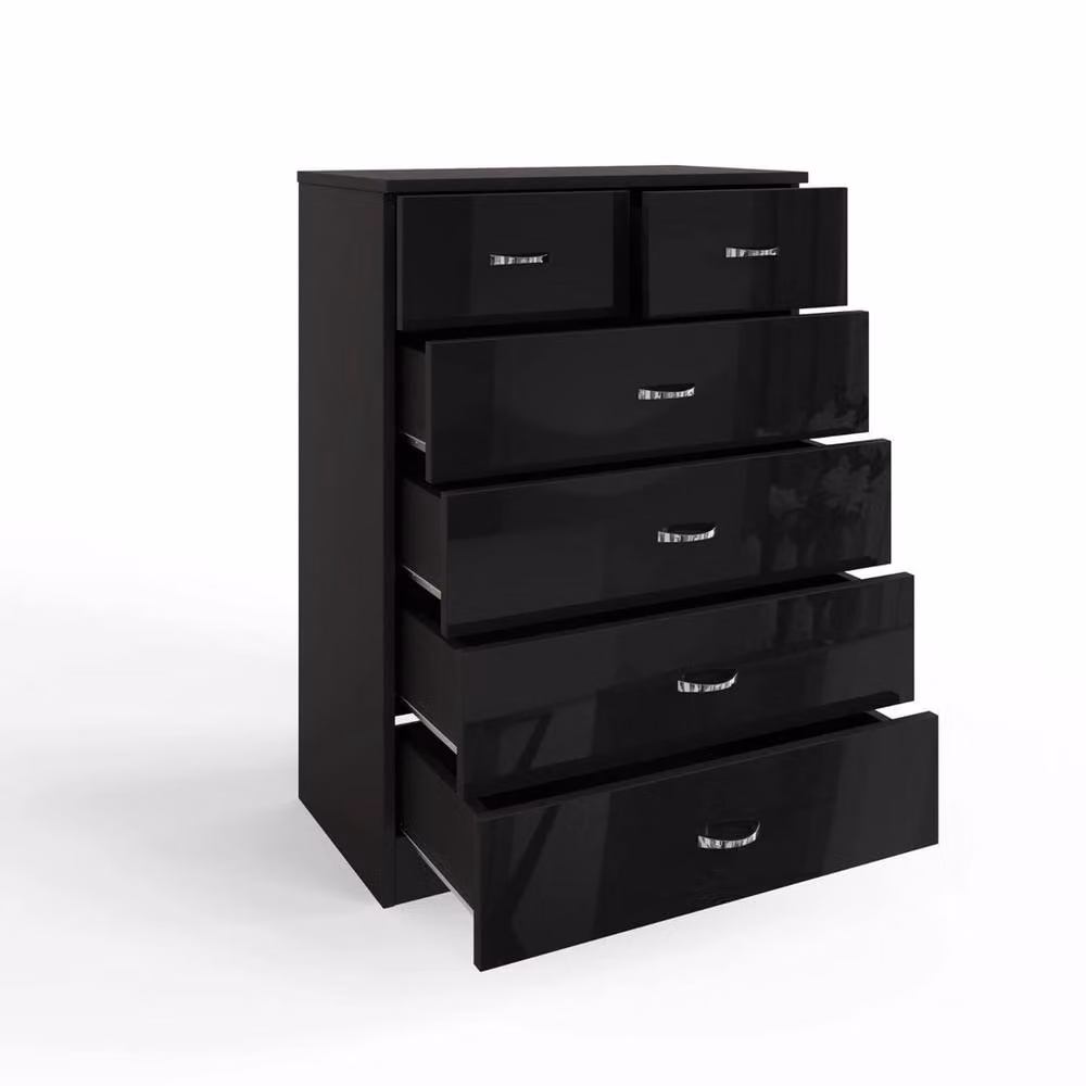 ERGOVEXA Black High Gloss 6 Drawer Chest of Drawers with Wood Effect Frame – 3