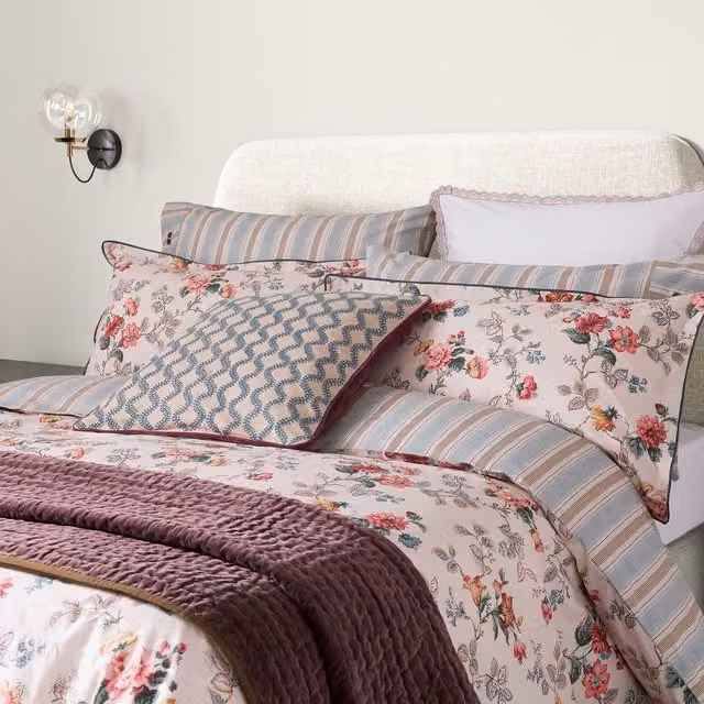 Bedeck of Belfast Elinor Single Duvet Cover and Pillowcase Set, Multicolour Floral Cotton Percale