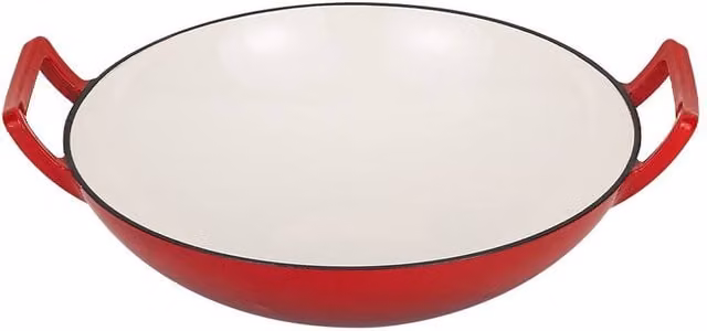 Garden Sanctuary Enamelled Cast Iron Stir-Fry Pan Wok in Red – 1