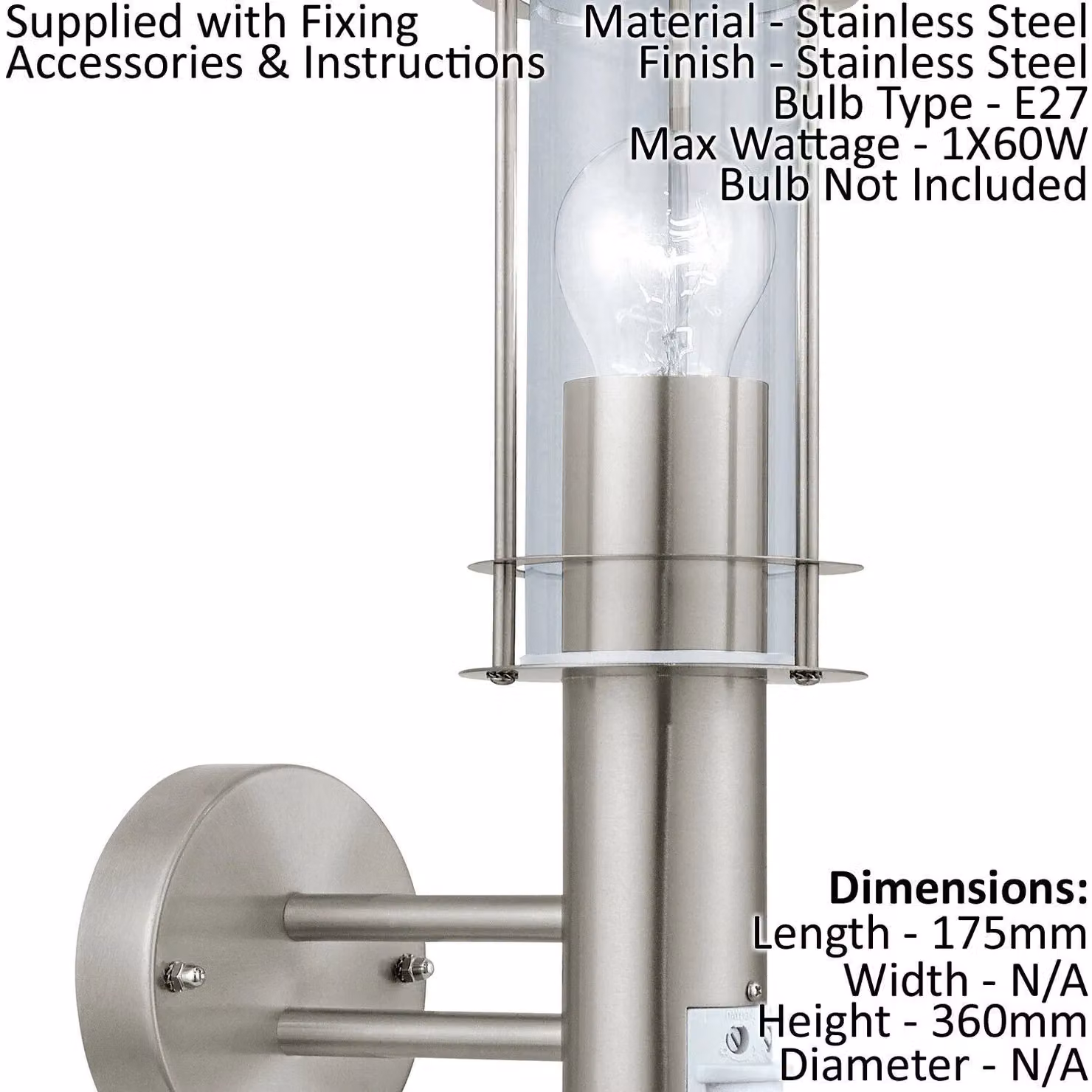 Loops 2 Pack Stainless Steel Outdoor Wall Lanterns with PIR Motion Sensor, Silver, IP44 Rated, E27 Socket – 2