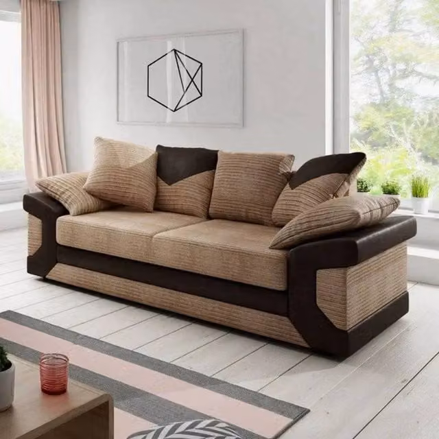 Snug Furniture Birmingham Ltd Dino Jumbo 3 Seater Cord Sofa in Brown and Beige