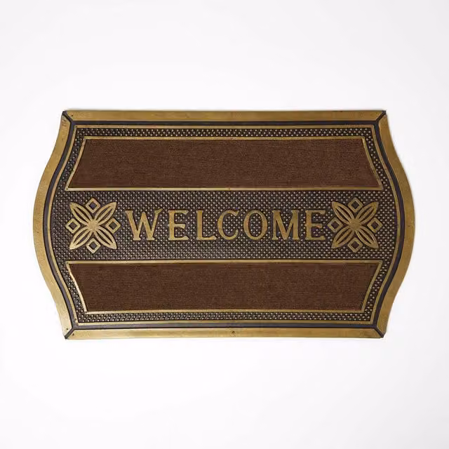 Homescapes Semicircular Welcome Door Mat in Gold, W: 75 cm, D: 45 cm