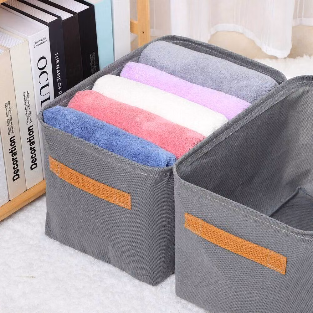 EONLION 3 Pack Large Foldable Fabric Storage Boxes with Handles, Grey, W/D/H: 50 x 50 x 50 cm – 4