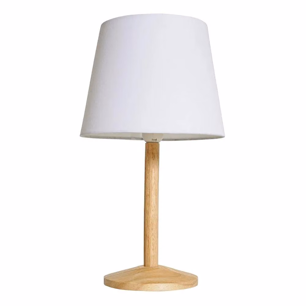 ValueLights Triston Modern Wood Table Lamp with White Fabric Cylinder Shade in Brown – 2