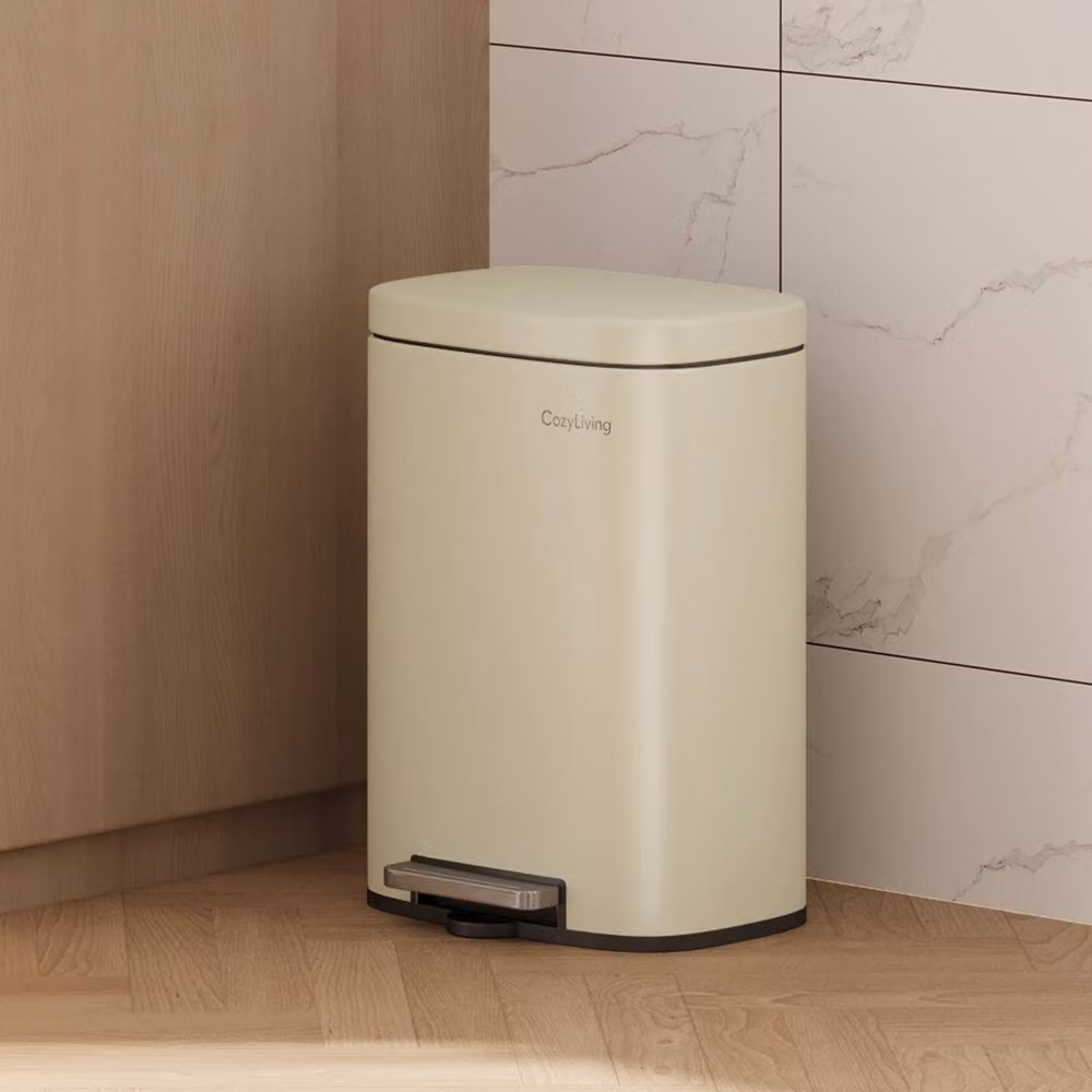 CozyLiving 5L Steel Pedal Bin with Soft Close Lid and Removable Inner Bucket in Beige – 3