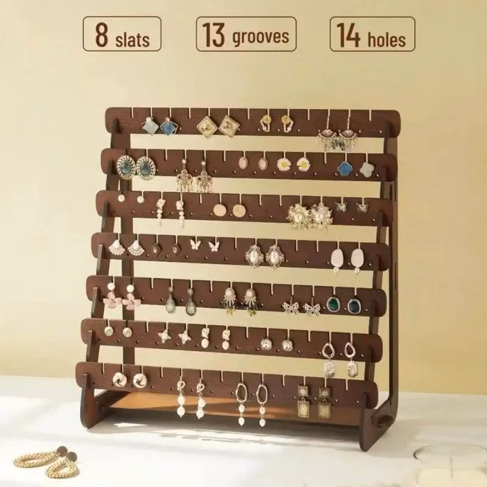 FLAVORA Brown Retro Wooden Earring Holder and Display Stand – 4