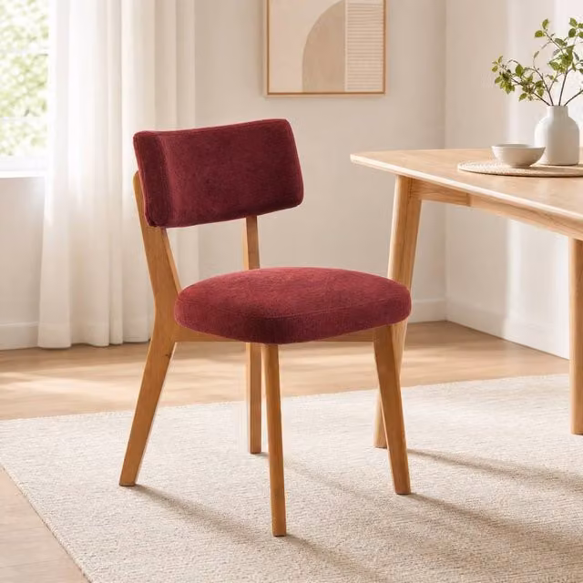 STILVORA Mid-Century Dining Chair with Solid Wood Frame and Red Linen Upholstery – 1