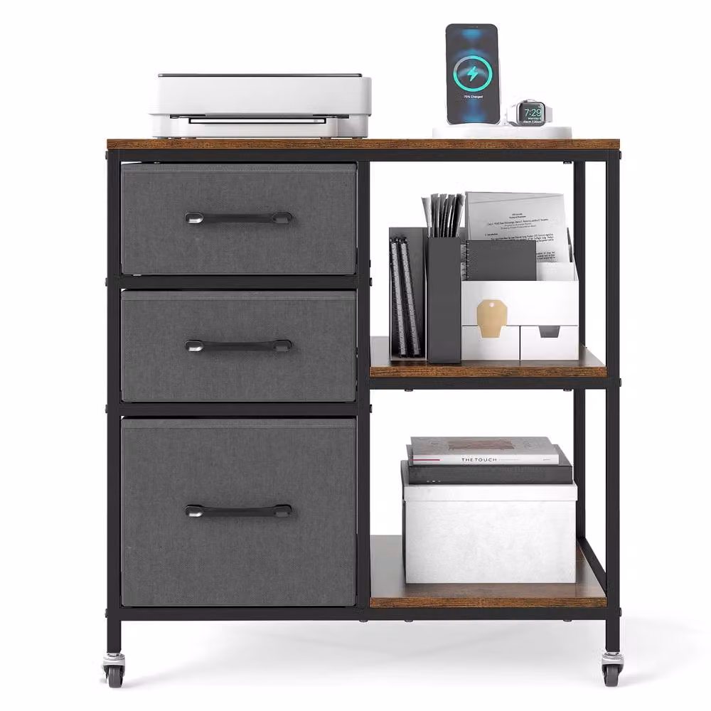 Costway 3 Drawer Mobile File Cabinet and Rolling Printer Stand in Brown – 10