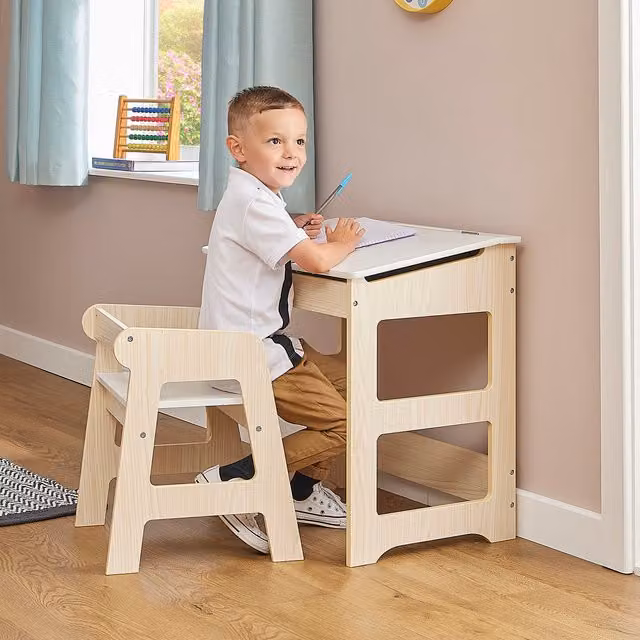 Liberty House Toys Kids Scandi Study Desk and Chair Set in White and Multicolour