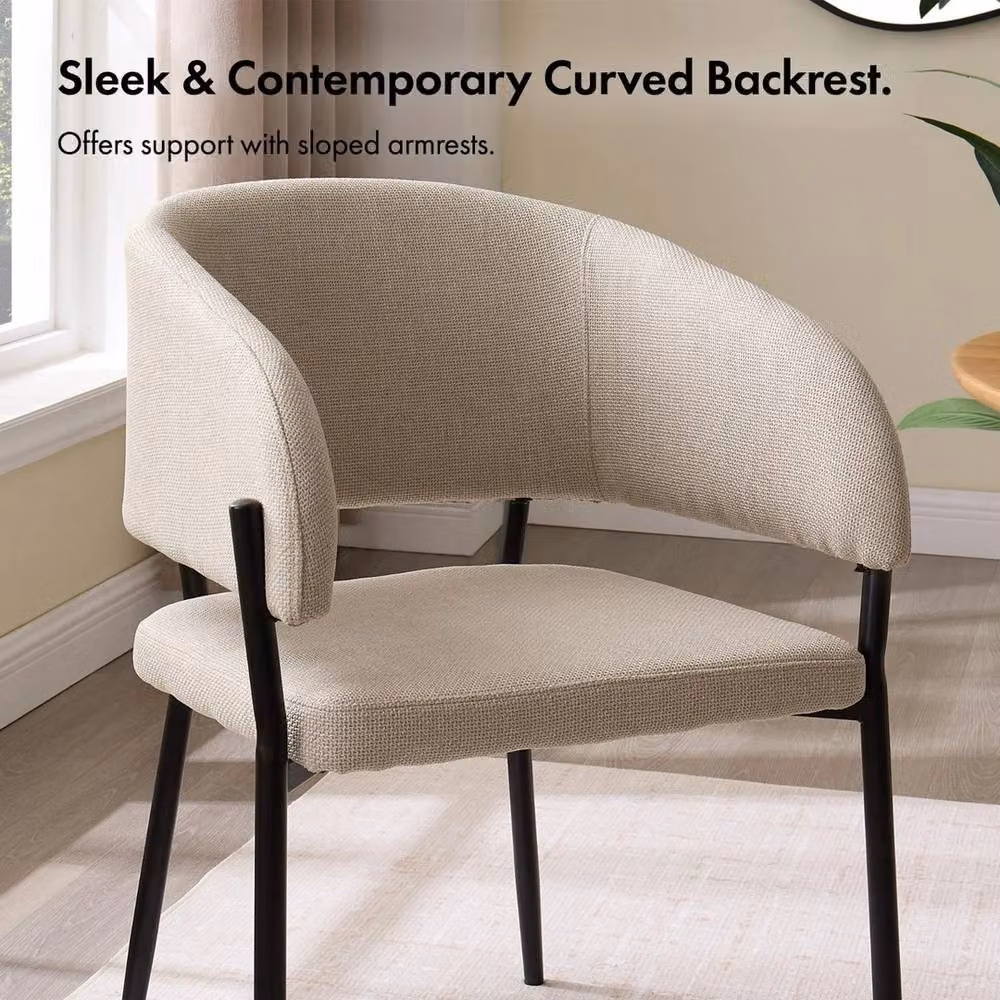 NESTLUNE Set of 6 Modern Fabric Dining Chairs in Beige and Black – 3