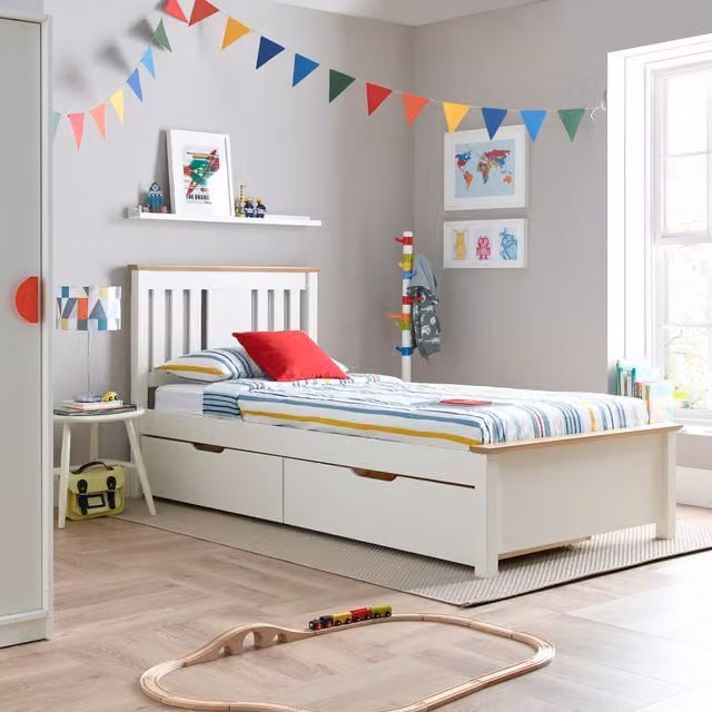 Northwood Kids Single Bed in White Solid Pine with 2 Storage Drawers