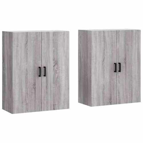 vidaXL Set of 2 Wall Mounted Modern Cabinets in Grey, W/D/H: 69.5 x 34.0 x 90.0 cm