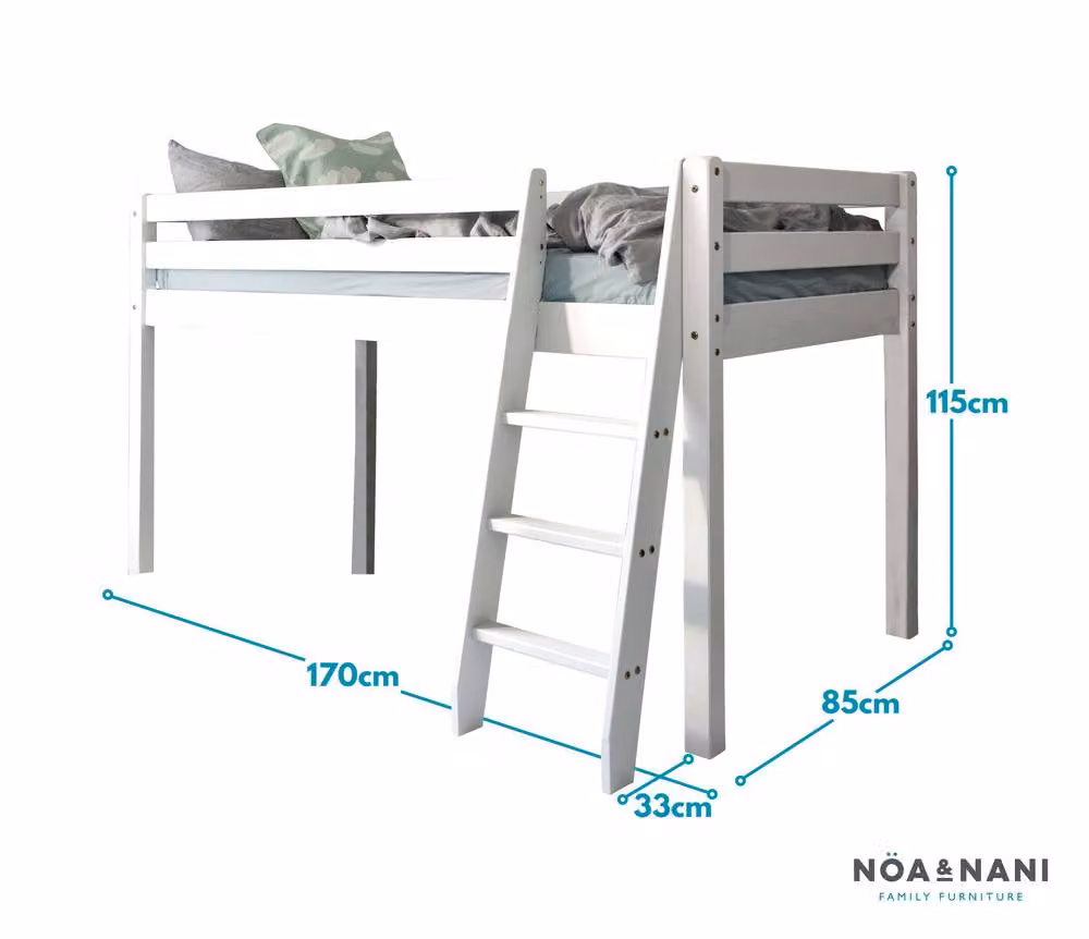Nöa and Nani Ontario Cabin Bed Midsleeper Shorty in White Solid Pine Wood – 6