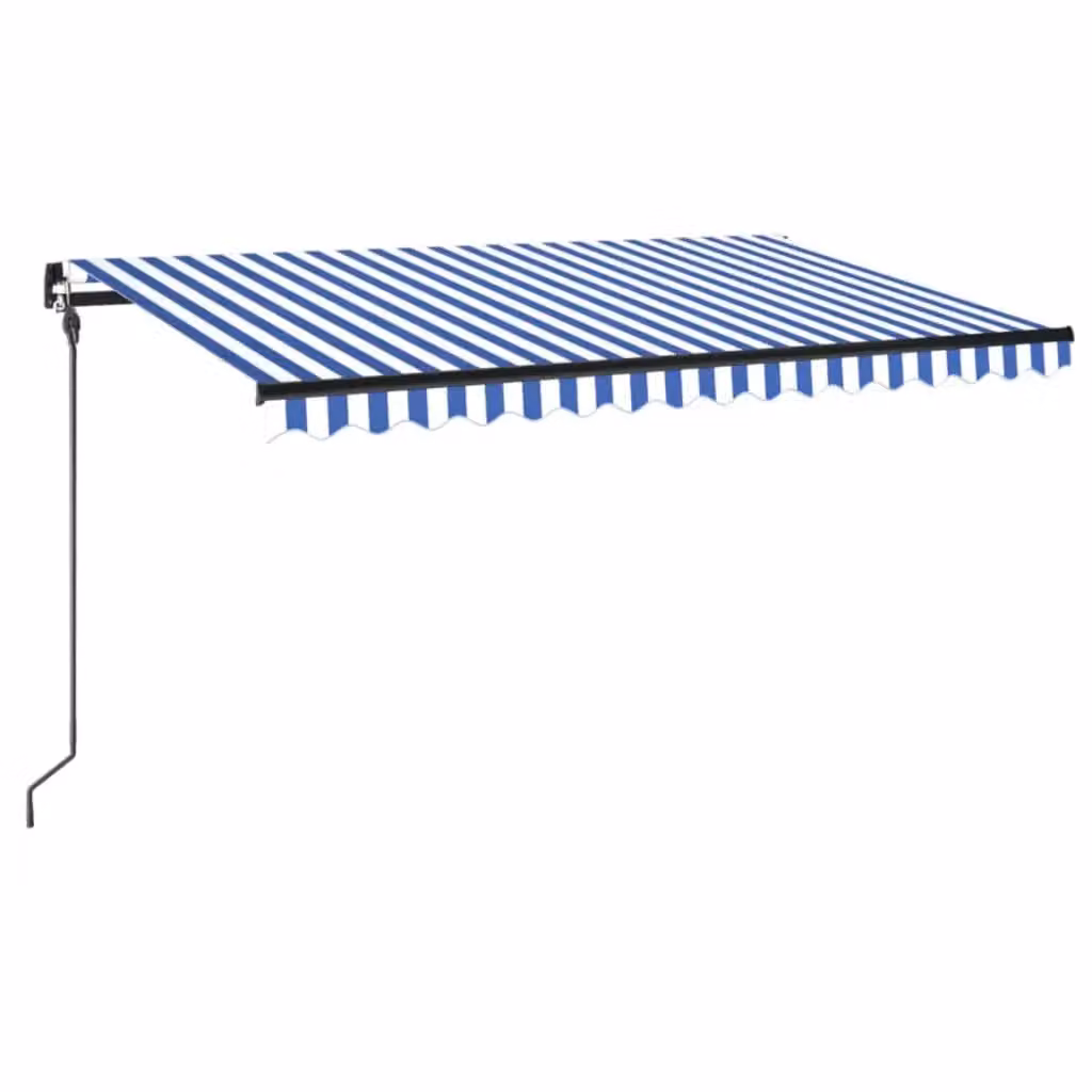 Berkfield Home Manual Retractable Awning with LED, Blue and White Striped Polyester, W: 400 cm, D: 300 cm – 2
