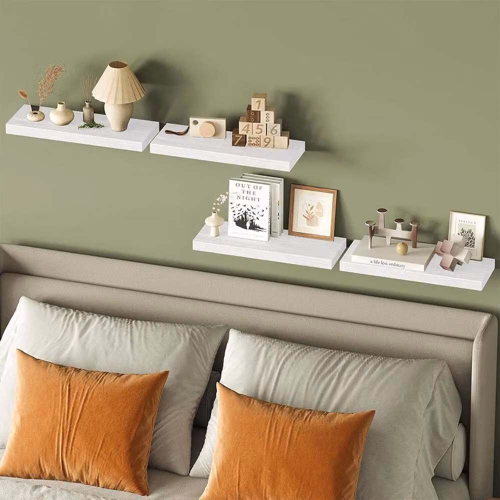 Ventryn White 4-Piece Floating Wall Shelves for Picture Display and Hanging Storage – 3