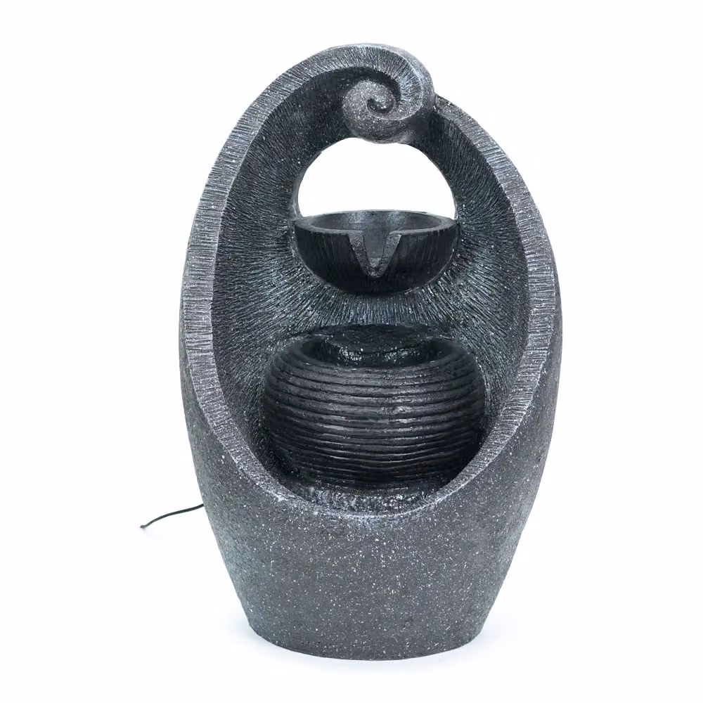 ValueLights Solar Powered Cascading Swirl Water Feature Fountain in Grey, W/D/H: 40 x 25 x 17 cm – 2