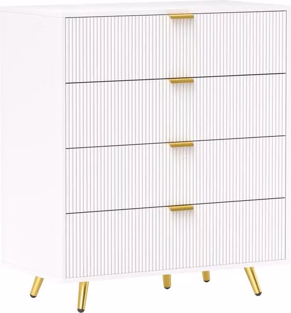 HOMCOM Modern White and Gold 4-Drawer Chest of Drawers for your Bedroom or Living Room