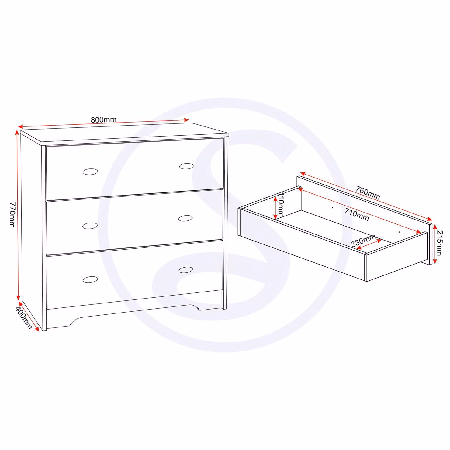 Seconique Carlton 3 Drawer Chest in Oak Brown – 2