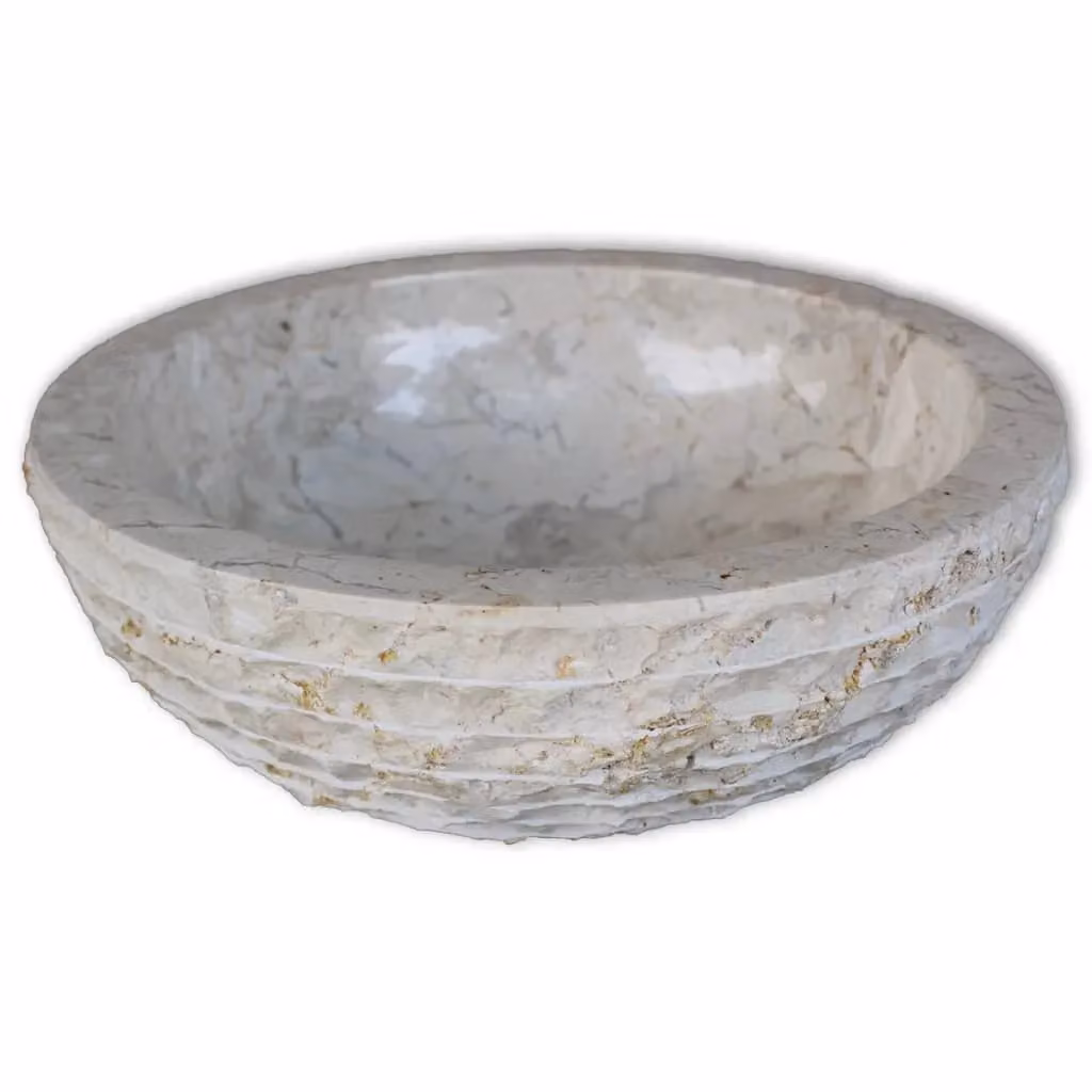 Berkfield Home Round Marble Basin in Beige, Diameter: 40 cm – 2
