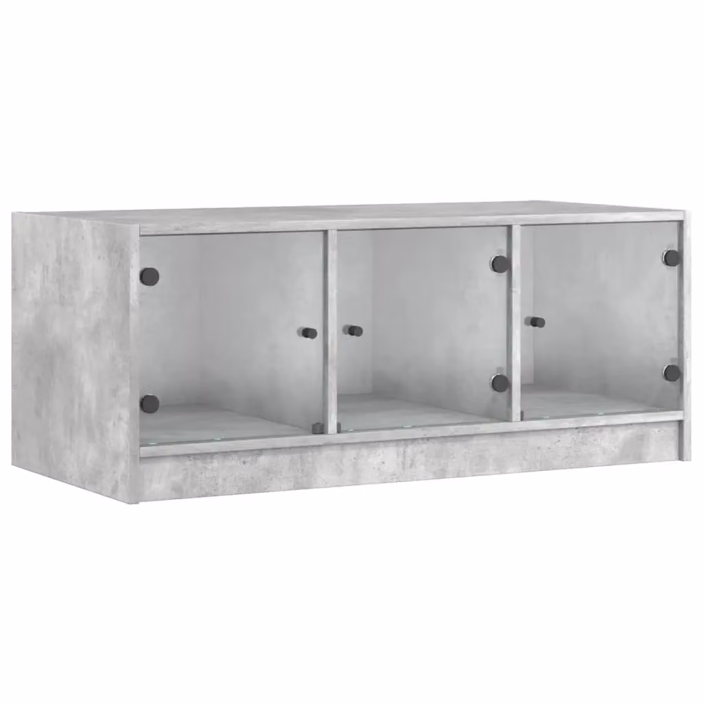 Berkfield Home Modern Coffee Table with Glass Doors in Concrete Grey, W: 102 cm, D: 50 cm, H: 42 cm – 2