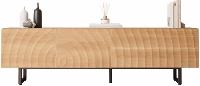 Rolipo Modern Wood TV Stand with Wavy Texture, Brown Media Unit, Width: 180 cm – 1