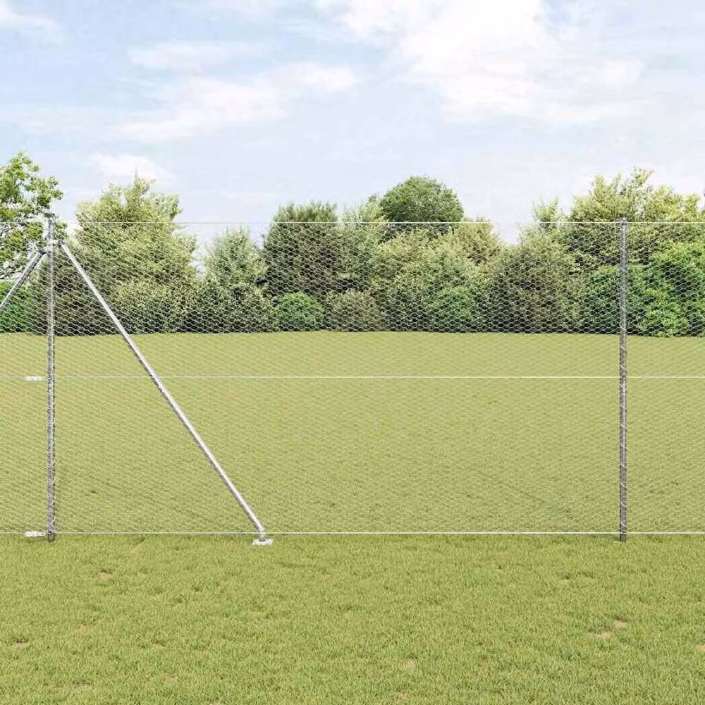 Berkfield Home Hexagon Fence in Silver Galvanised Steel, H: 160 cm x L: 50 m – 2