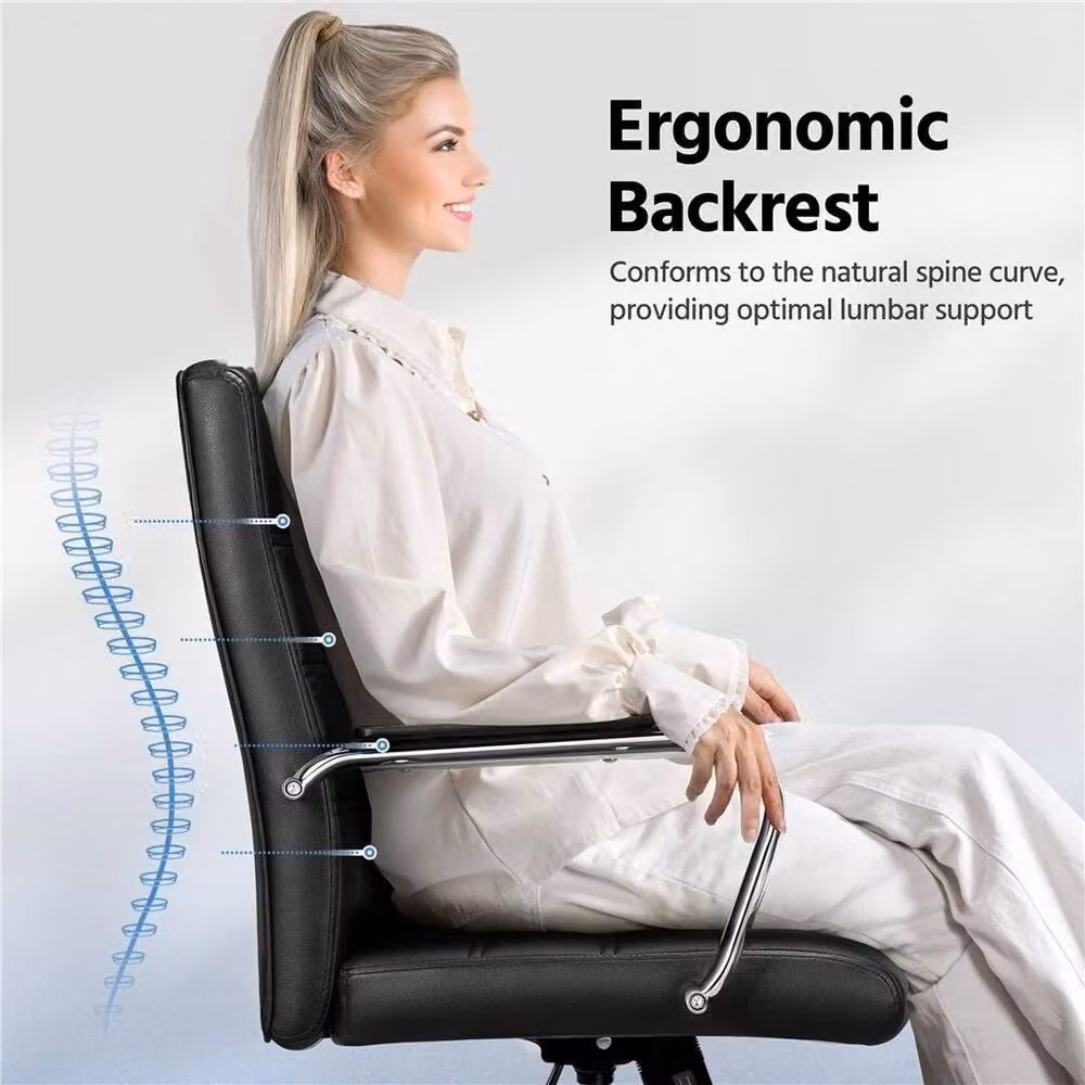 EONLION Black PU Leather Swivel Office Task Chair for Home and Office – 4