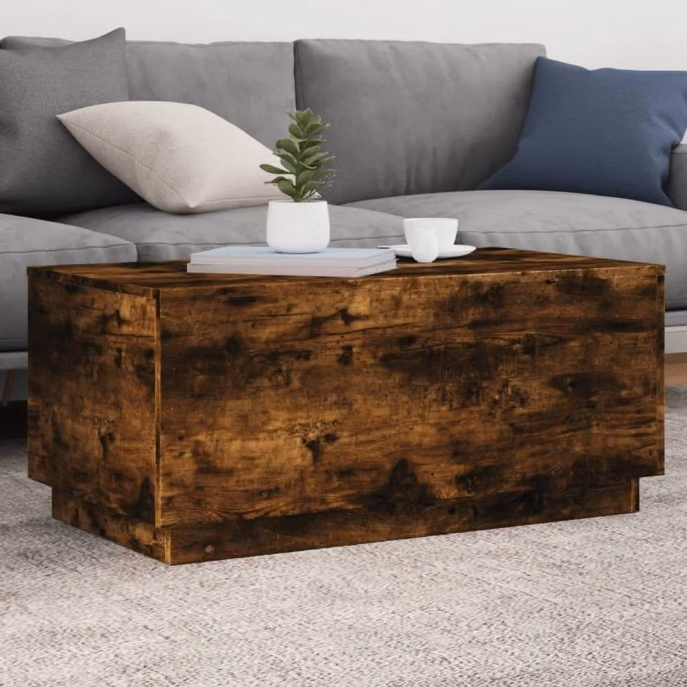 Berkfield Home Modern Coffee Table with LED Lights in Smoked Oak Brown, W/D/H: 90 x 50 x 40 cm – 1