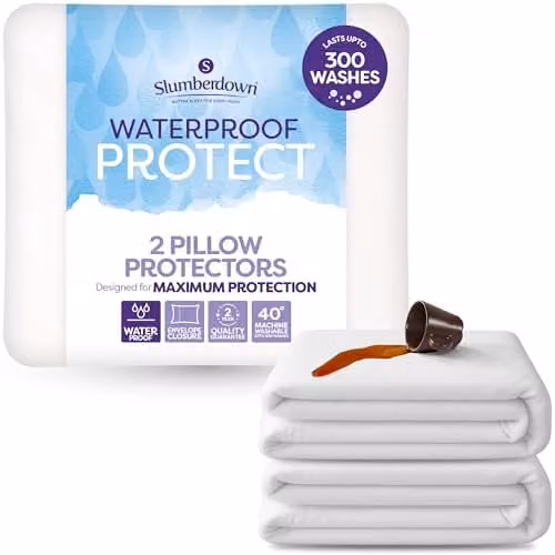 Slumberdown Waterproof Terry Pillow Protectors, 2 Pack, White, W: 50 cm x H: 75 cm