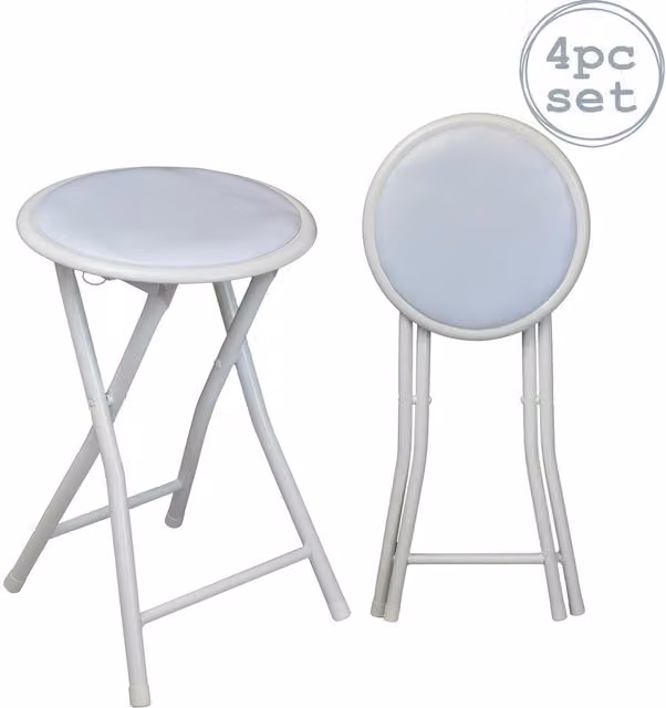 Harbour Housewares White Padded Folding Stools, Pack of 4