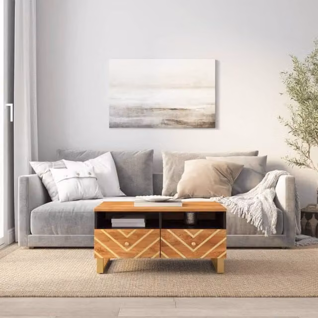 Berkfield Home Mango Wood Coffee Table in Brown and Black, W: 80 cm, D: 54 cm, H: 40 cm – 1