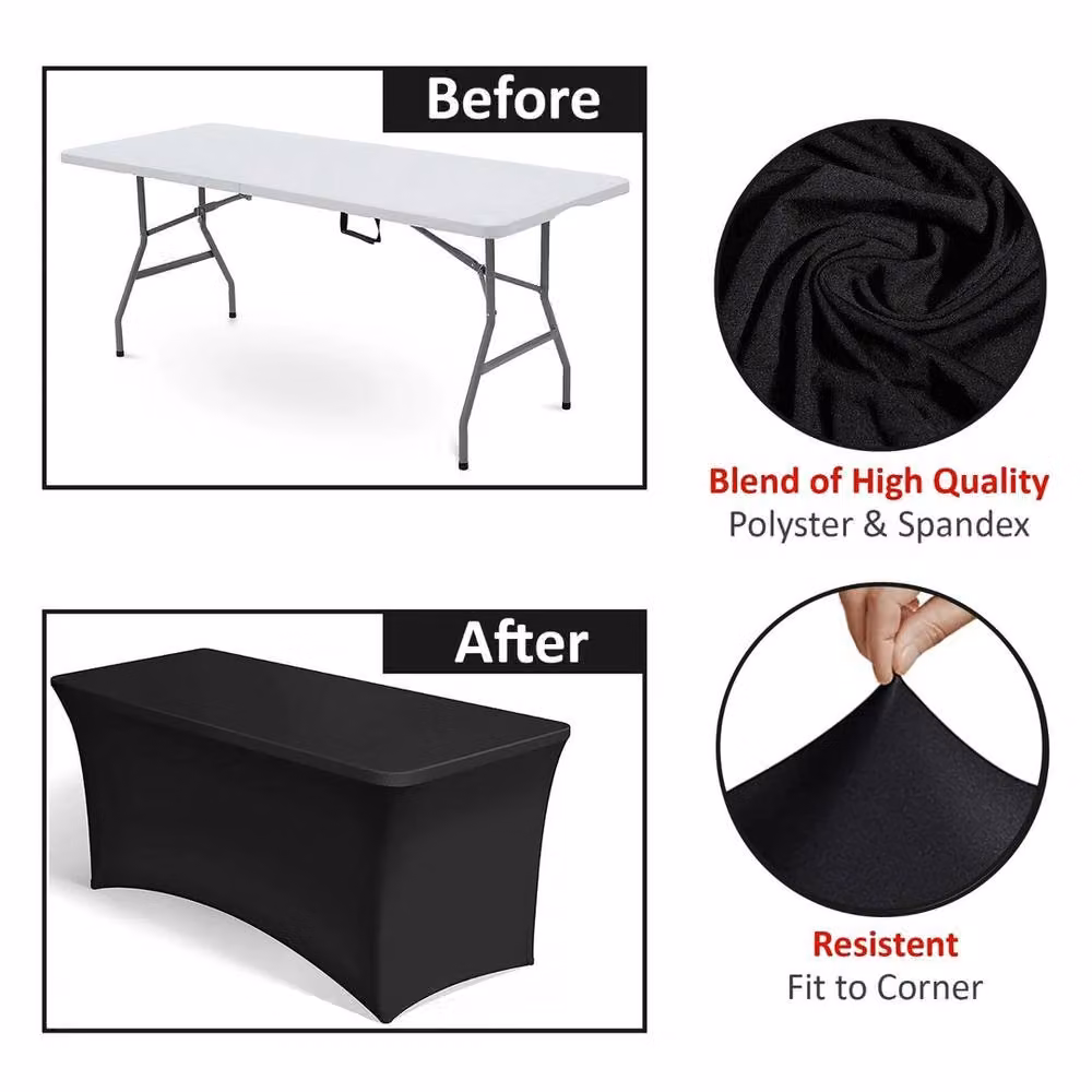 NESTLUNE Black Rectangular Stretch Folding Table Cover, 180 cm – 5