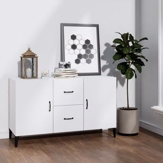 Berkfield Home White Classic Sideboard in Matt MDF, W/D/H: 100 x 36 x 60 cm